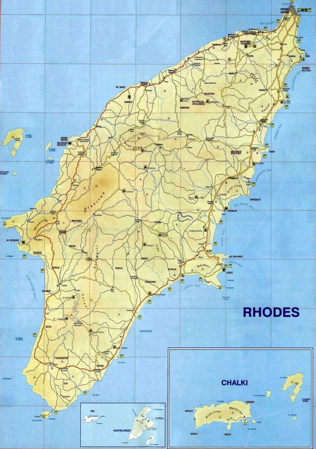 Подробная карта Родоса большого размера