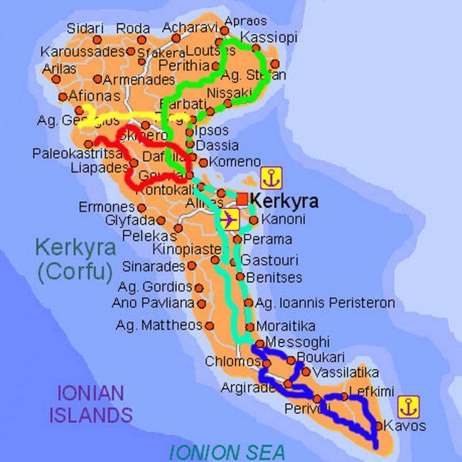 Карта пляжей Корфу