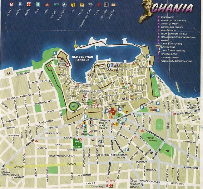 Карта города Ханья с достопримечательностями