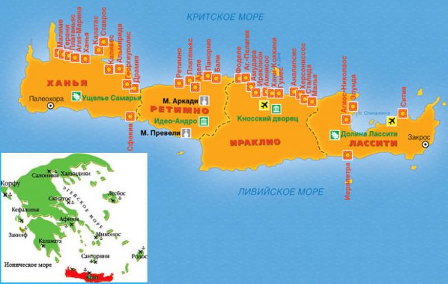 Карта пляжей Крита
