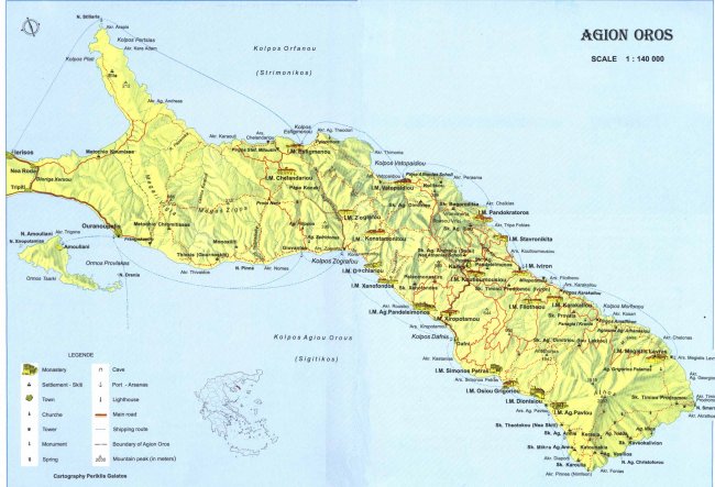 Карта Афона