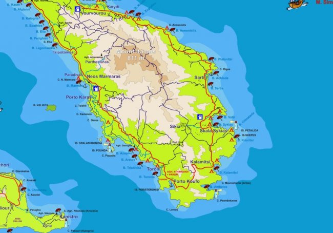 Карта Ситонии с пляжами