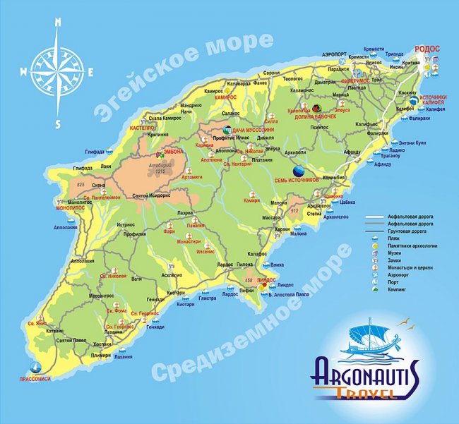 Карта пляжей Родоса